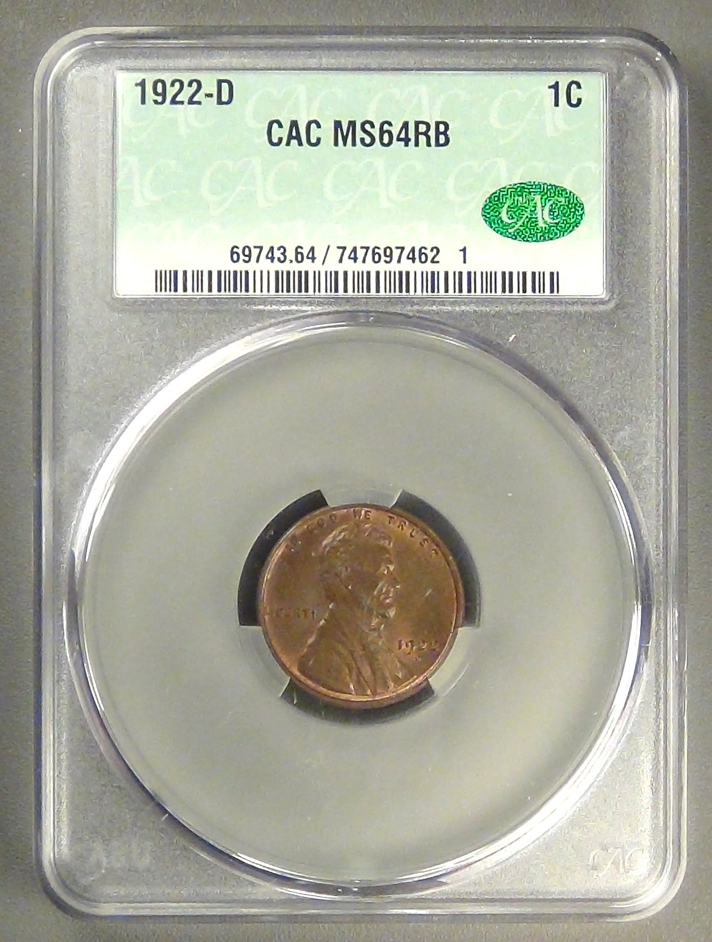1922-D Lincoln Cent, MS-64 RB CAC