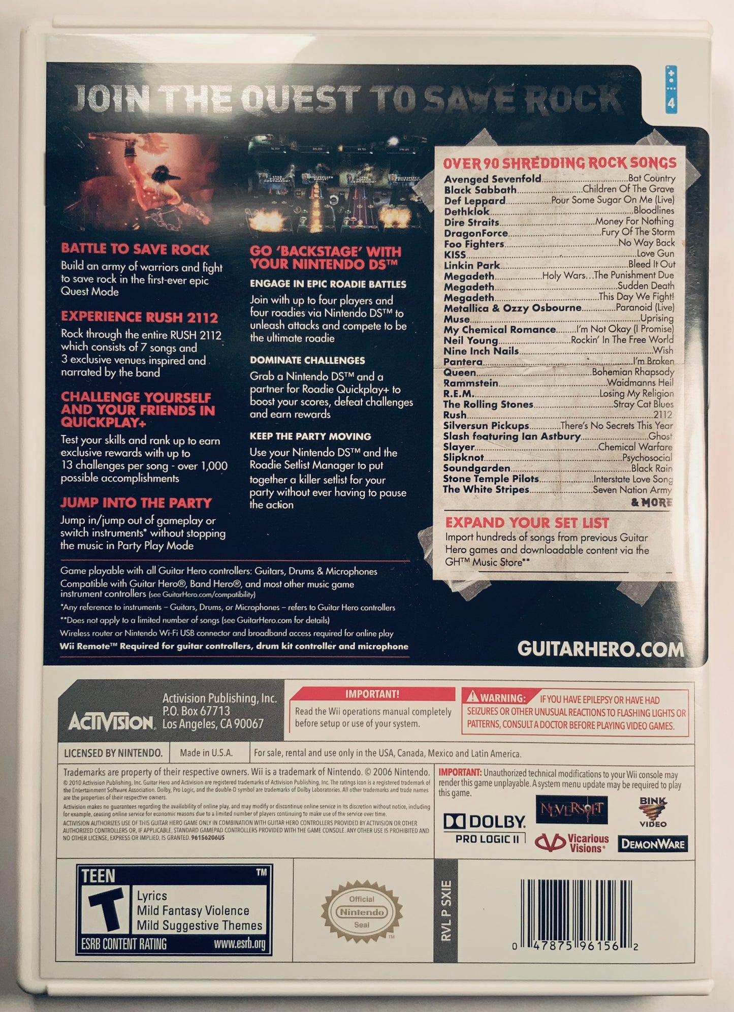 Guitar Hero: Warriors of Rock for Wii (game only)