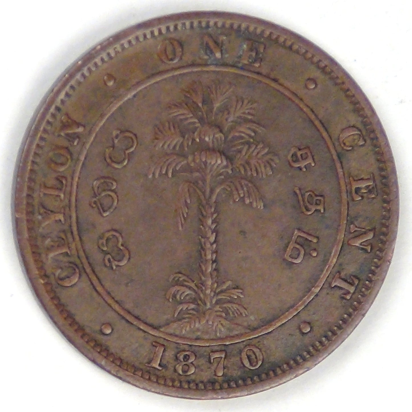 CEYLON - British Colony, Victoria, 1870 Cent, Extra Fine