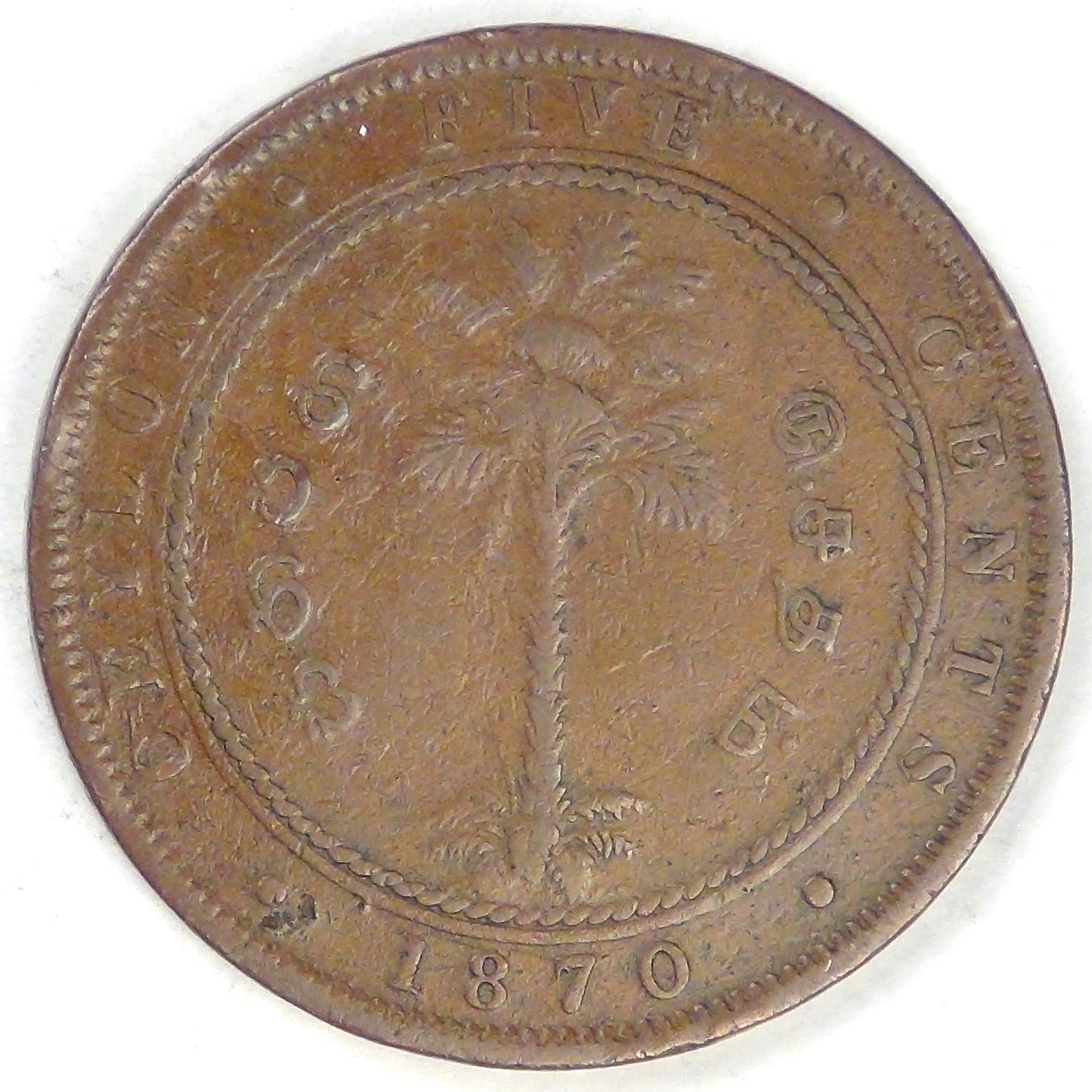 CEYLON - British Colony, Victoria, 1870, 5 Cents, Fine