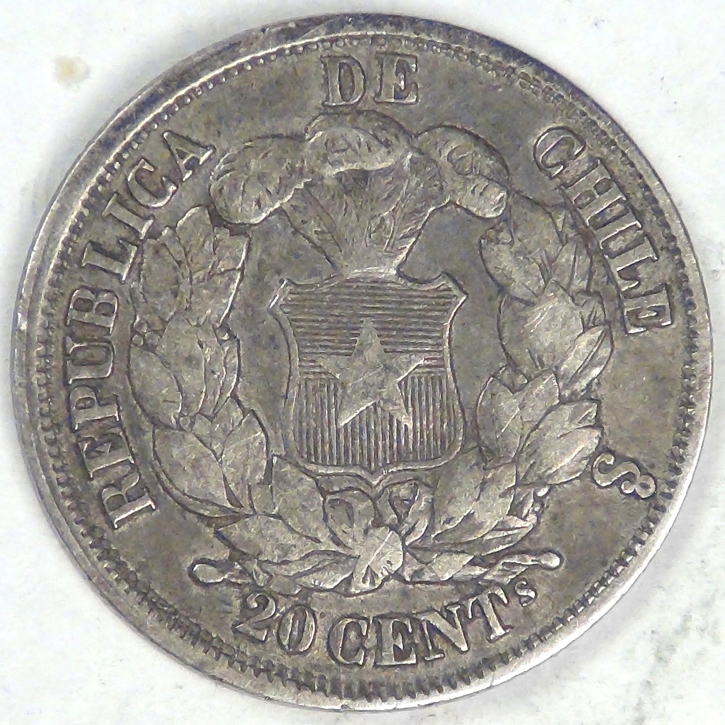 CHILE - Republic, 1866, 20 Centavos, about Very Fine