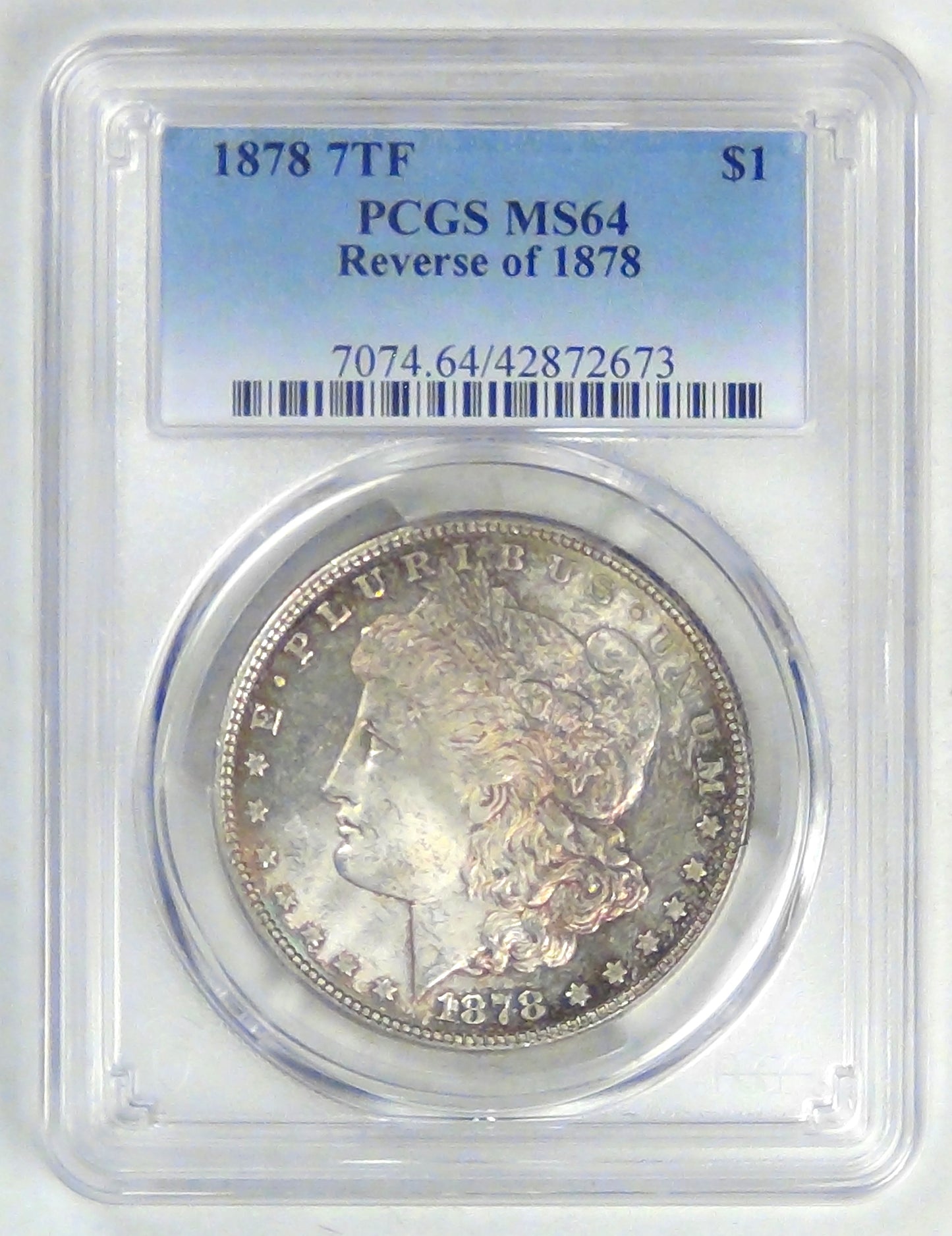 1878 7TF rev of 78 Morgan Dollar, MS-64 PCGS nice color