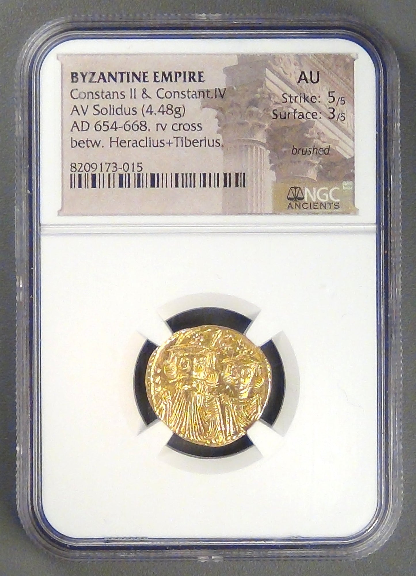 BYZANTINE EMPIRE, Constans II and Constantine IV (654-668 AD), 661-663 AD, AV Solidus, graded AU by NGC