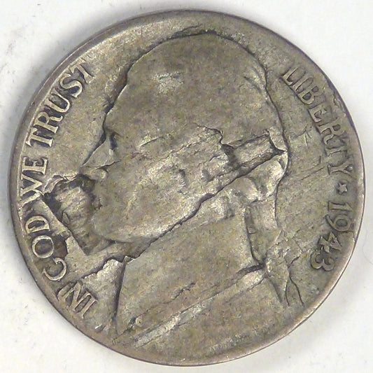 1943-P Silver Jefferson Nickel, Error: Obverse Lamination, F-12