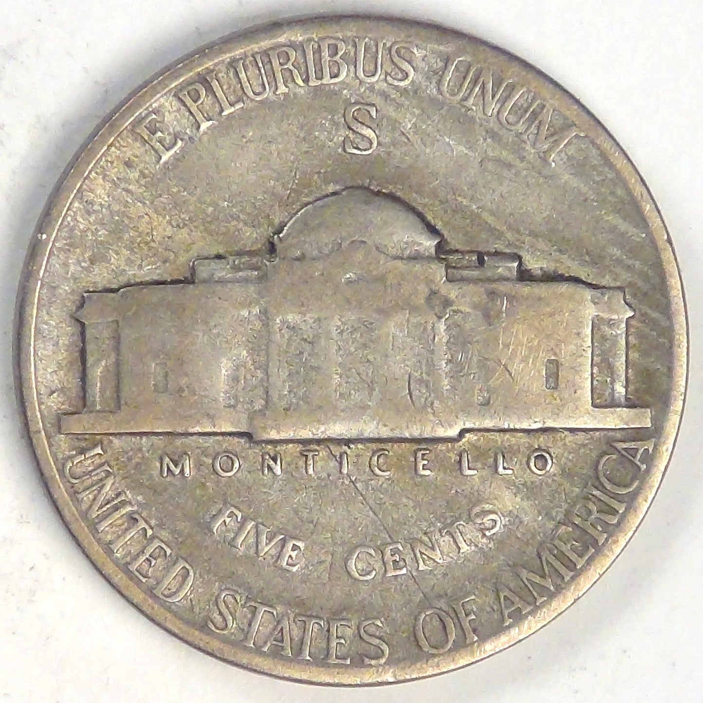 1943-S Silver Jefferson Nickel, Error: Obverse Lamination, F-12