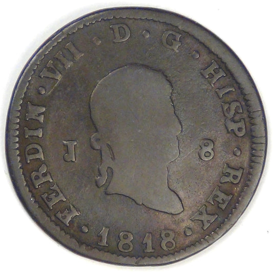 SPAIN - Kingdom, Ferdinand VII, 1818 J, 8 Maravedis, about Very Good