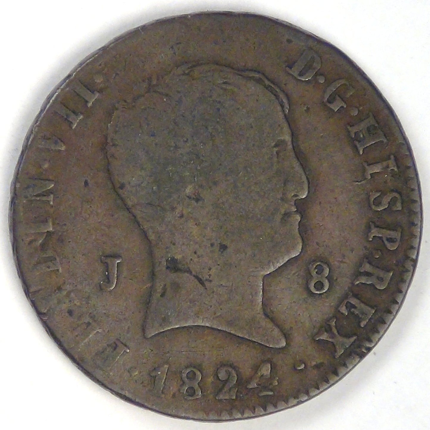 SPAIN - Kingdom, Ferdinand VII, 1824 J, 8 Maravedis, Fine