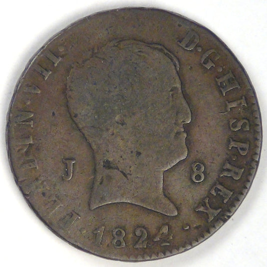 SPAIN - Kingdom, Ferdinand VII, 1824 J, 8 Maravedis, Fine