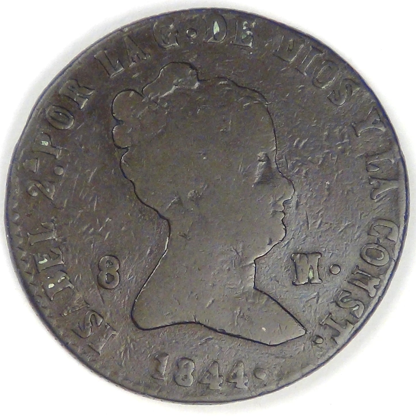 SPAIN - Kingdom, Isabel II, 1844, 8 Maravedis, Very Good + / Fine