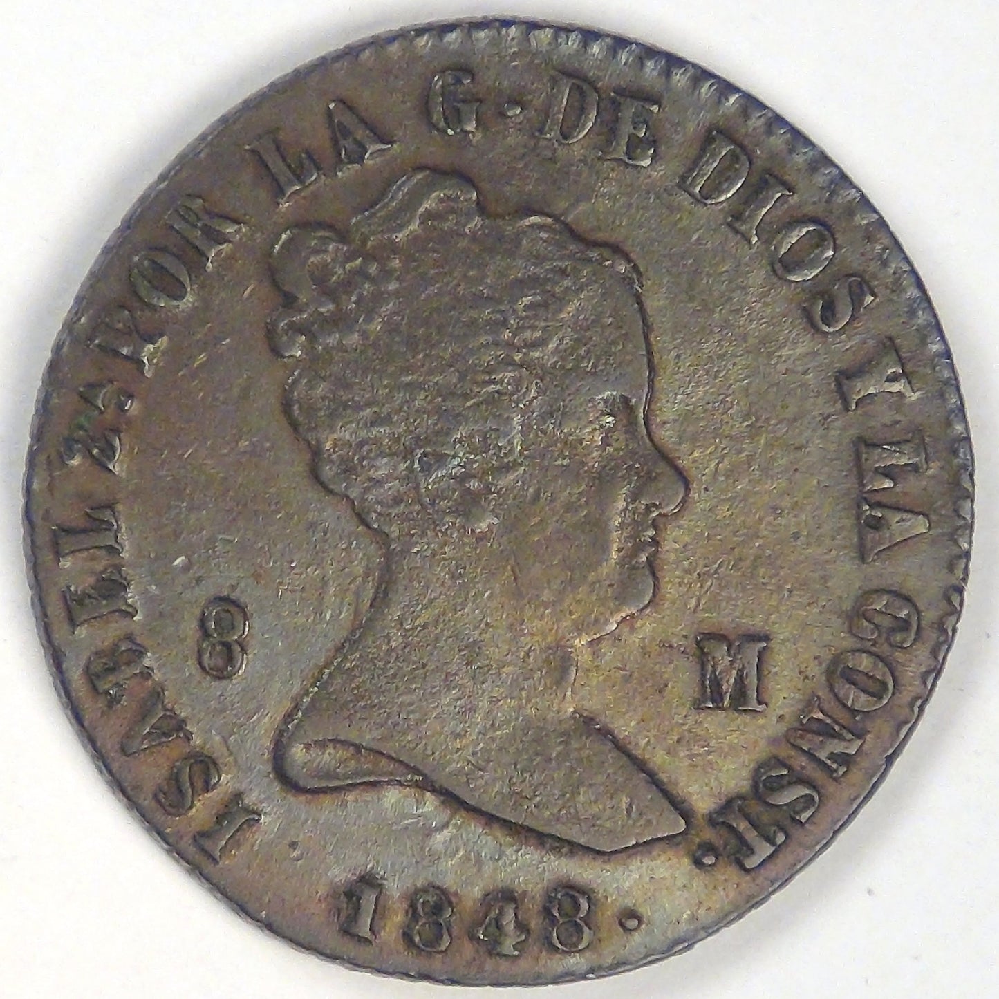 SPAIN - Kingdom, Isabel II, 1848 JA, 8 Maravedis, Choice VF / Extra Fine