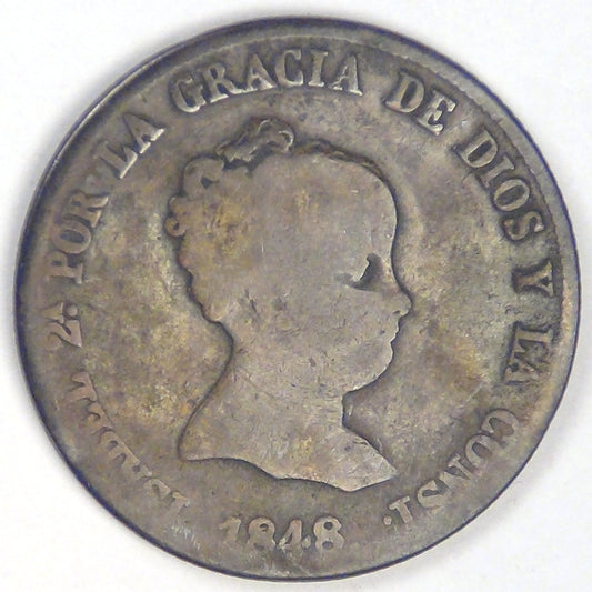 SPAIN - Kingdom, Isabel II, 1848 M GL, 4 Reales, Choice Good