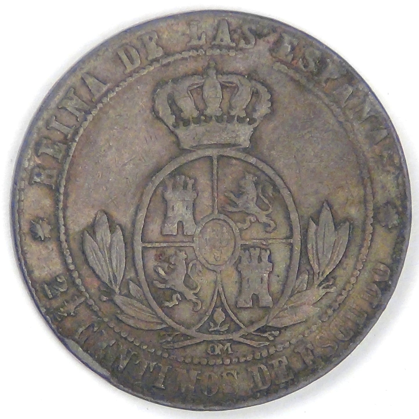 SPAIN - Kingdom, Isabel II, 1868 OM, 2½ Centesimos, Choice Very Fine / VF