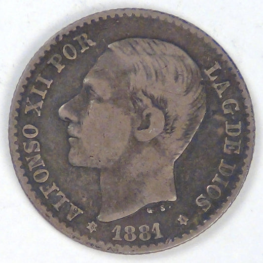SPAIN - Kingdom, Alfonso XII, 1881 (81) MS-M, 50 Centesimos, Choice Fine