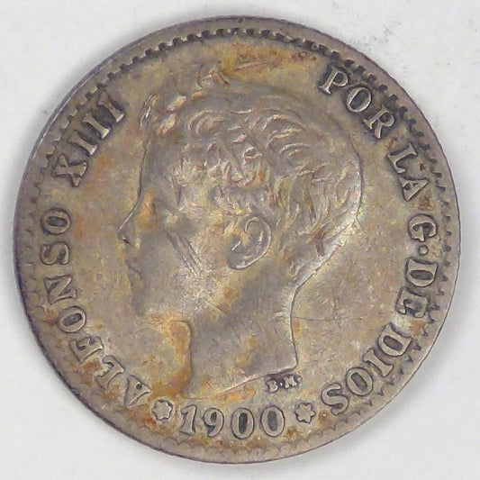 SPAIN - Kingdom, Alfonso XIII, 1900 SM-V, 50 Centesimos, Very Fine