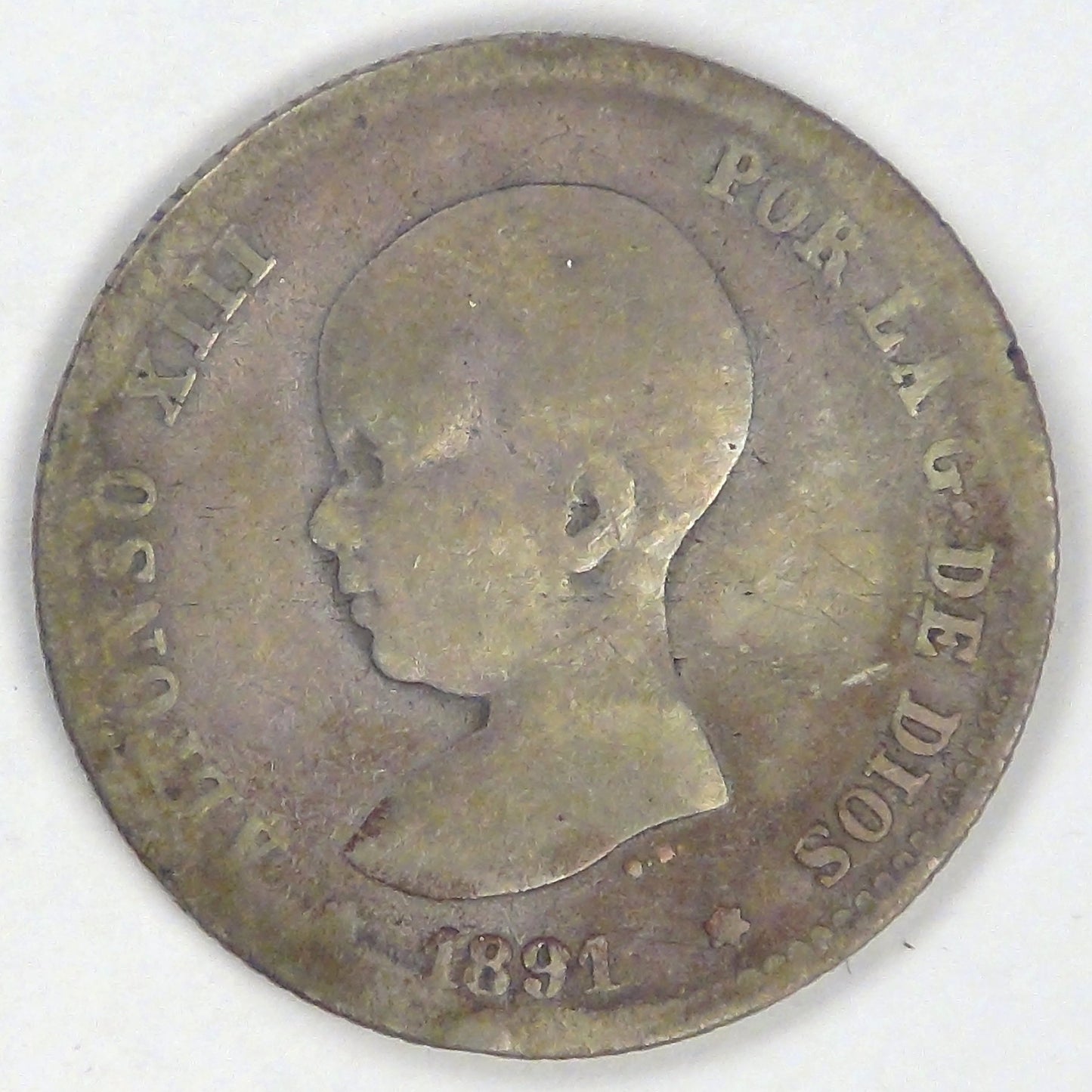 SPAIN - Kingdom, Alfonso XIII, 1891 (91) PG-M, Peseta, Very Good