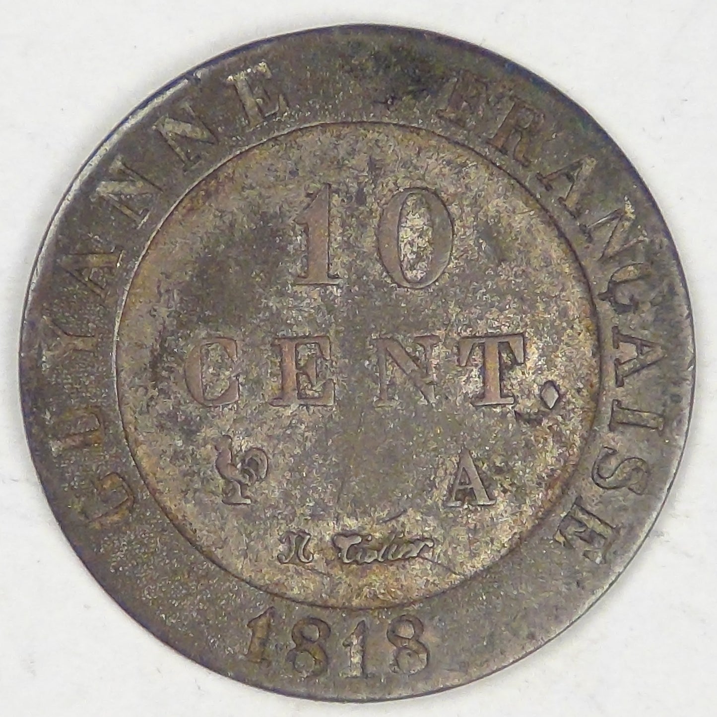 FRENCH GUIANA - Colony of Cayenne, Louis XVIII, 1818, 10 Centimes, Very Fine
