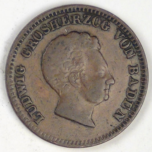 GERMANY - Baden, Ludwig I, 1830 Kreuzer, Very Fine
