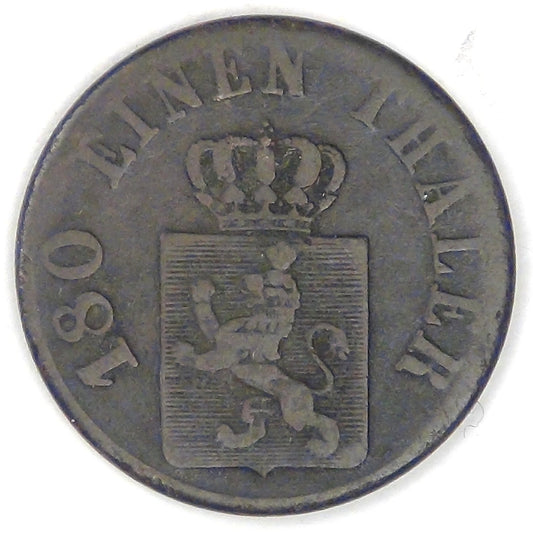 GERMANY - Hesse-Cassel, Wilhelm II and Friedrich Wilhelm, 1843, 2 Heller, Fine