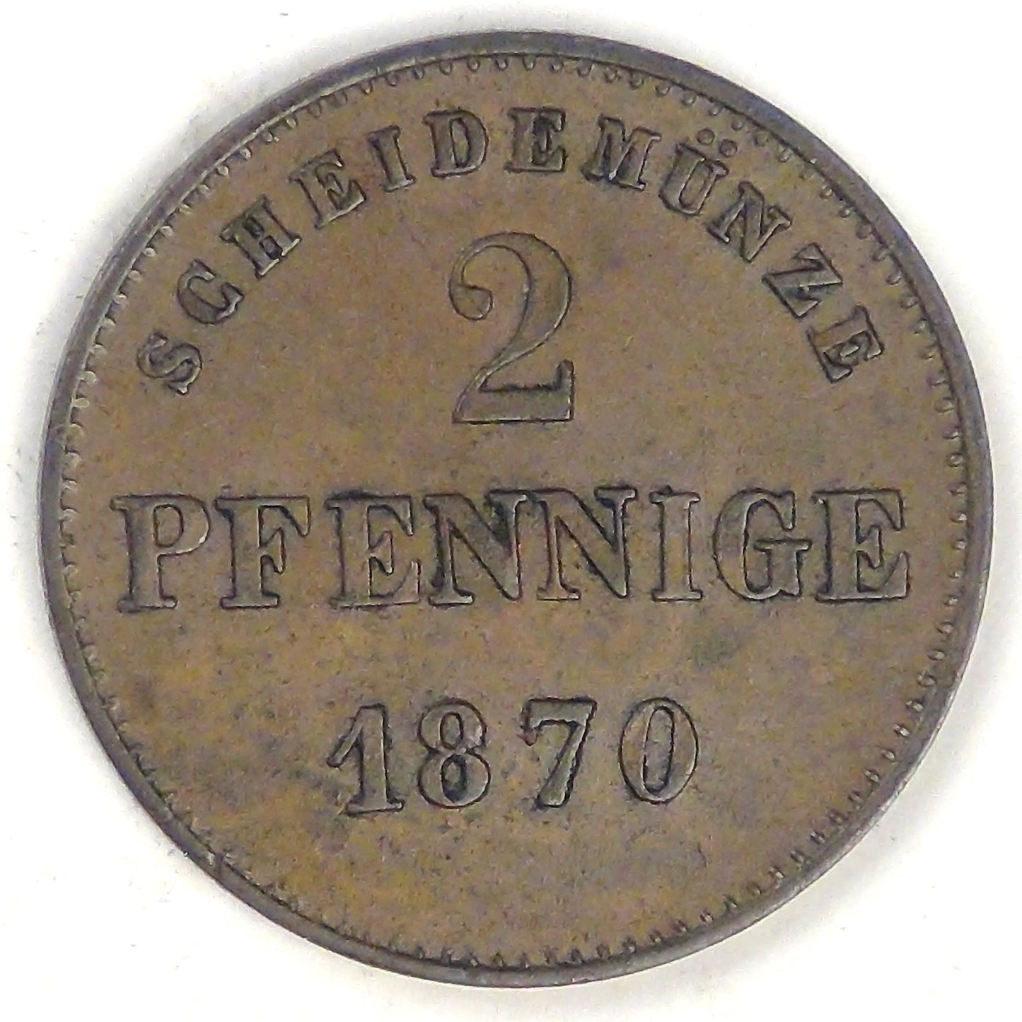 GERMANY - Duchy of Saxe-Meiningen, Bernhard II, 1870, 2 Pfennige, Extra Fine