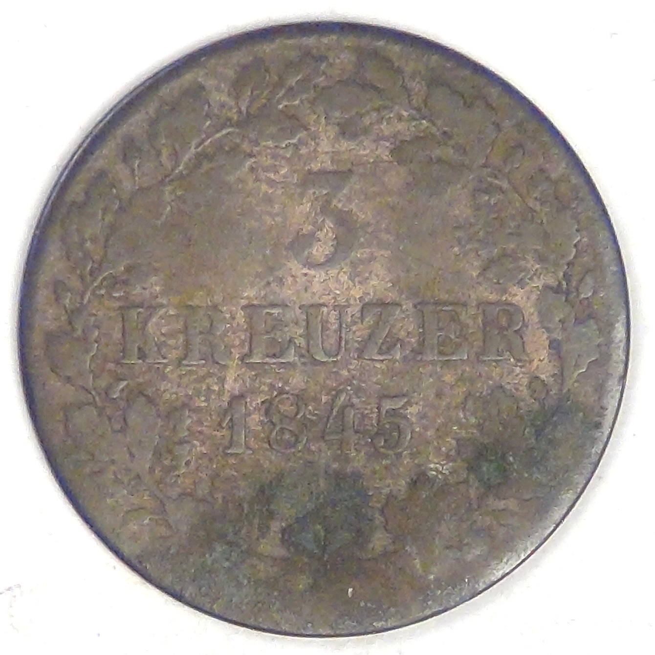 GERMANY - Kingdom of Württemberg, Wilhelm I, 1845, 3 Kreuzer, Fine
