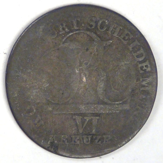 GERMANY - Kingdom of Württemberg, Friedrich I, 1811, 6 Kreuzer, Very Good / about Fine