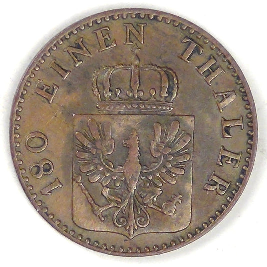 GERMANY - Prussia, Wilhelm I, 1862 A, 2 Pfennige, Very Fine