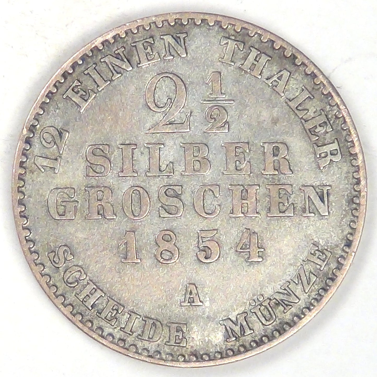 GERMANY - Prussia, Friedrich Wilhelm IV, 1854 A, 2½ Silbergroschen, VF details