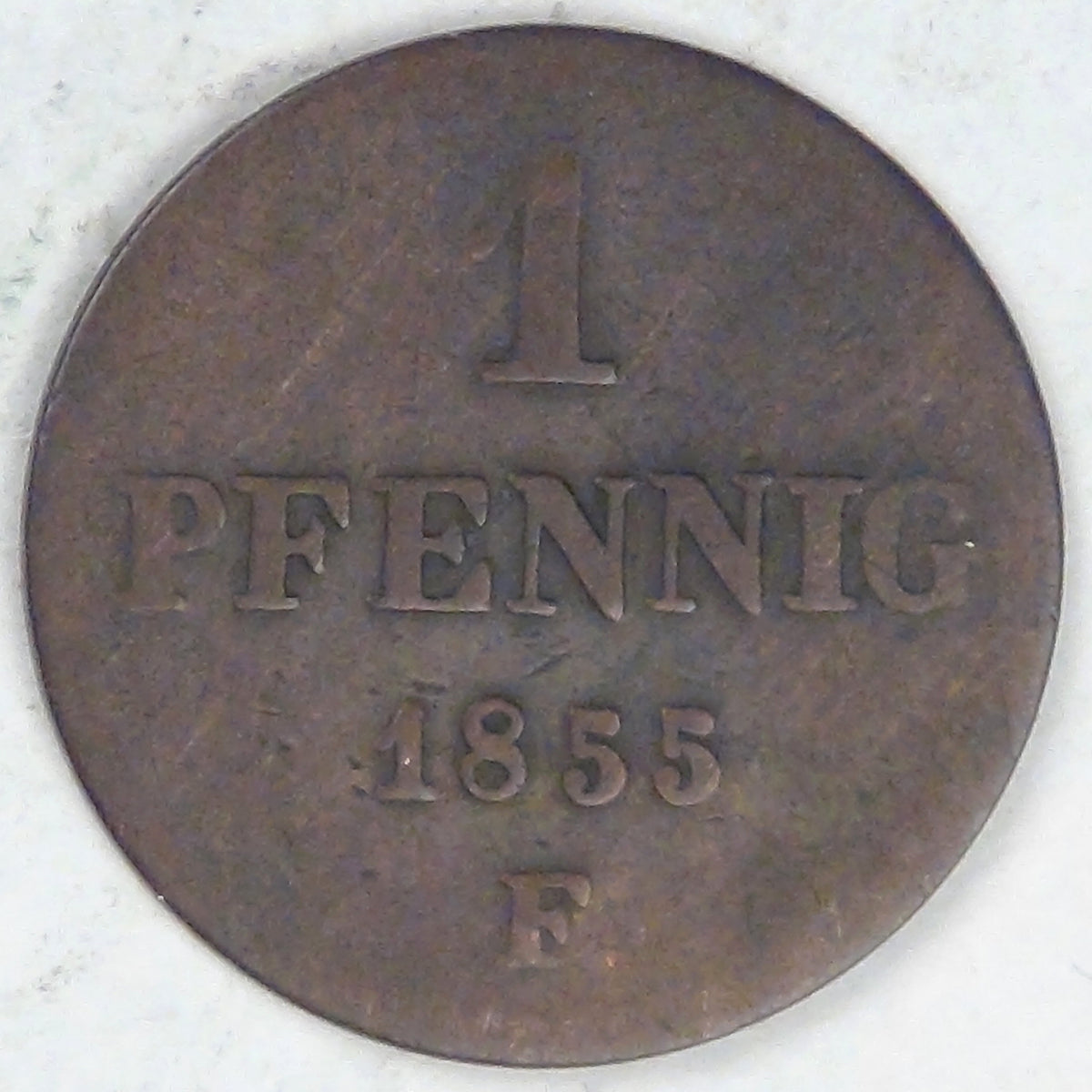 GERMANY - Kingdom of Saxony, Johann I, 1855 F, Pfennig, Fine