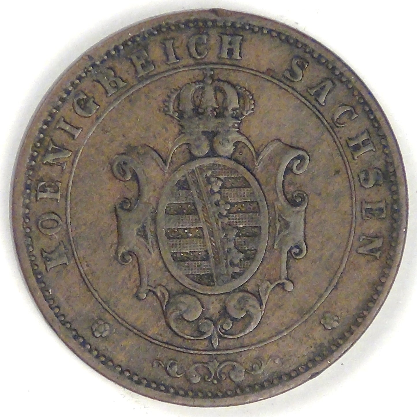 GERMANY - Kingdom of Saxony, Johann I, 1866 B, 5 Pfennige, Very Fine