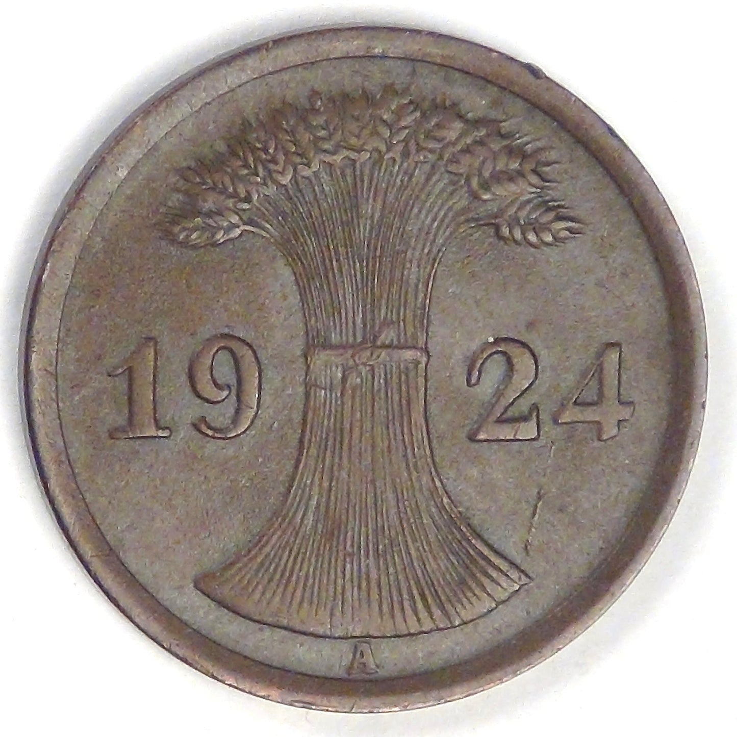 GERMANY - Weimar Republic, 1924 A, 2 Reichspfennig, Choice AU BN