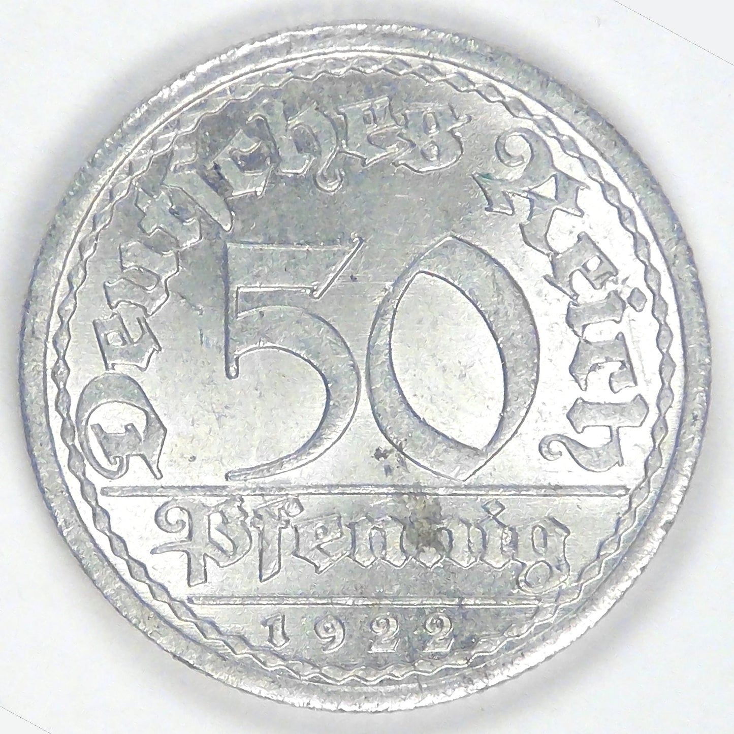 GERMANY - Weimar Republic, 1922 A, 50 Pfennig, Brilliant Uncirculated