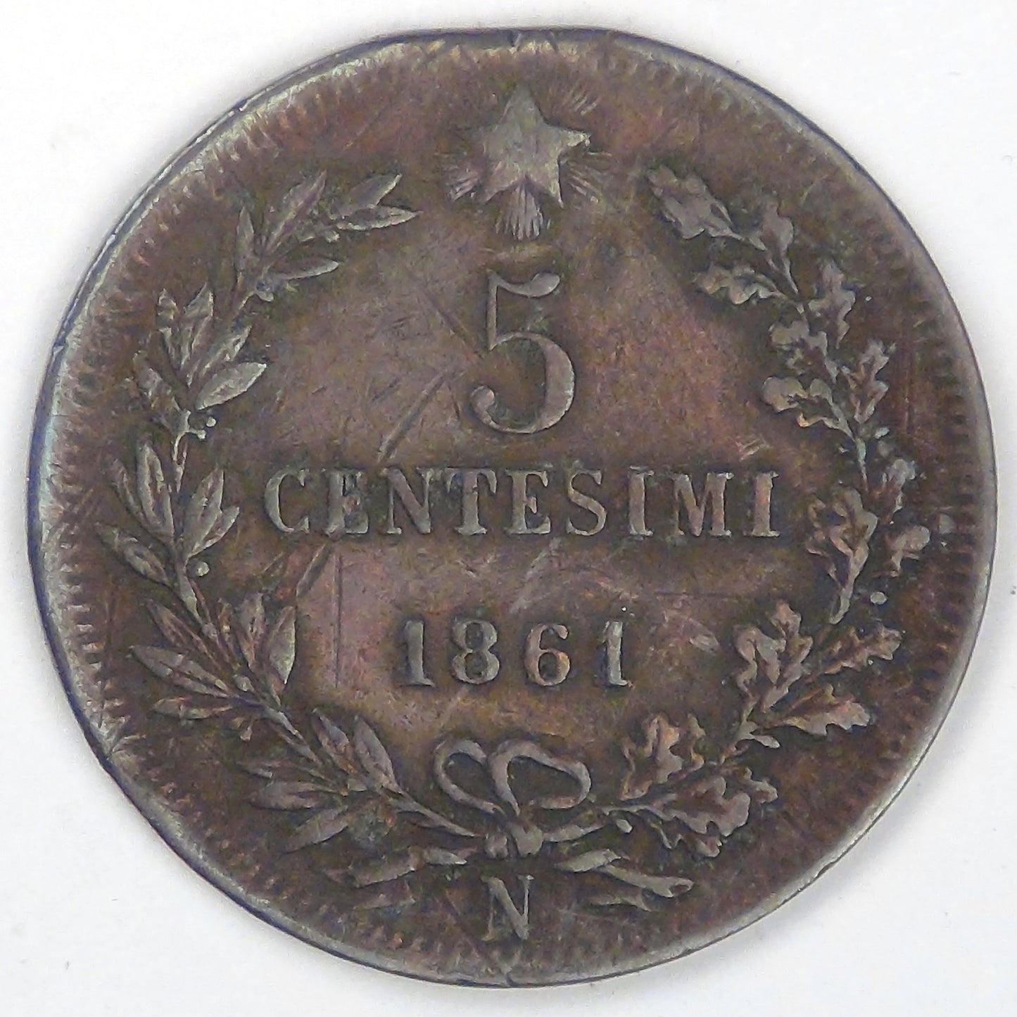 ITALY - Kingdom, Vittorio Emmanuel II, 1861 N, 5 Centesimi, Very Fine