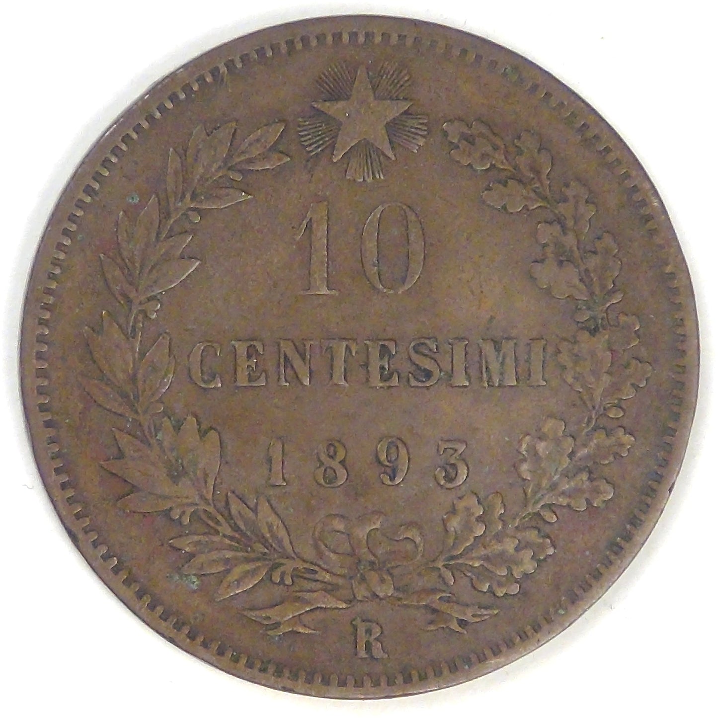 ITALY - Kingdom, Umberto I, 1893 R, 10 Centesimi, about Very Fine