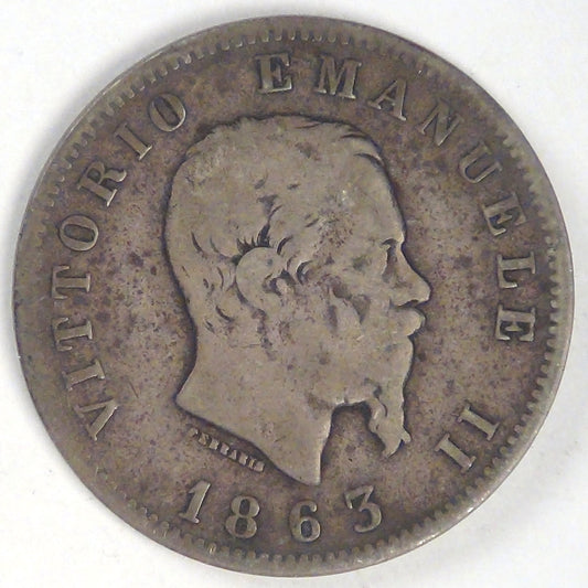 ITALY - Kingdom, Vittorio Emmanuel II, 1863 M, Lira, Fine