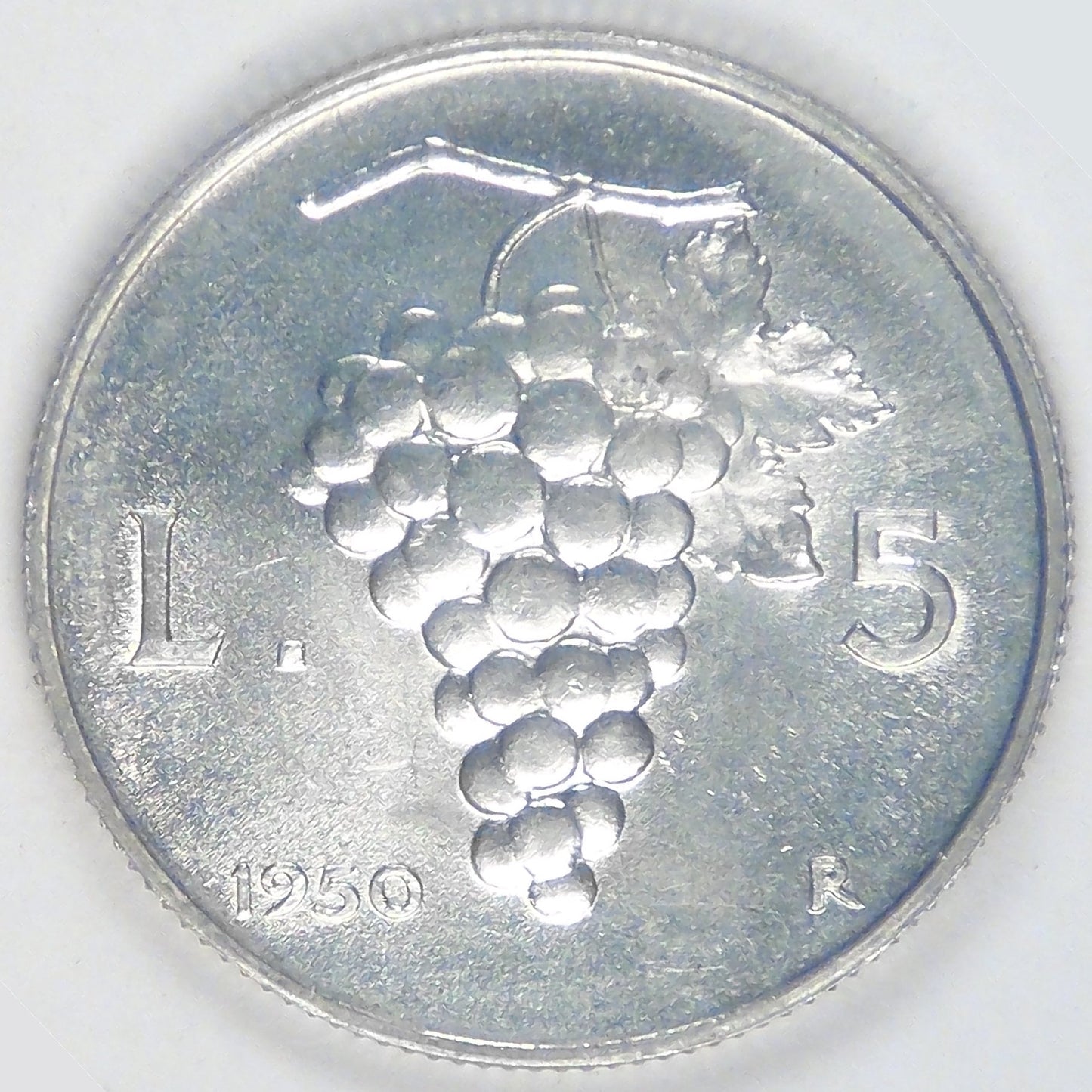 ITALY - Republic, 1950 R, 5 Lire, Brilliant Uncirculated