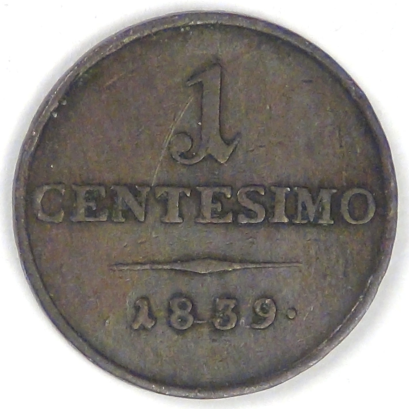 ITALY - Lombardy-Venetia, Ferdinand I, 1839 M Centesimo, Choice Very Fine