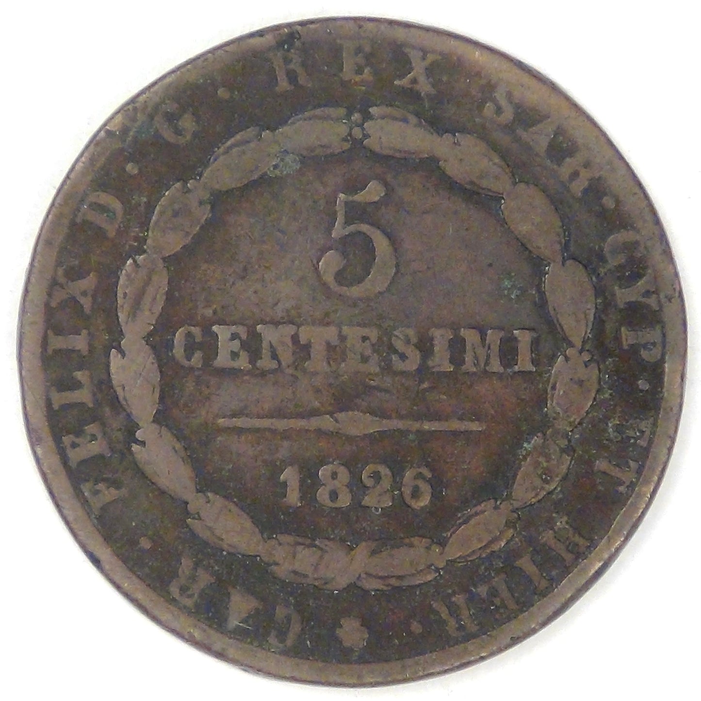 ITALY - Kingdom of Piedmont-Sardinia, Charles Felix, 1826 P, Centesimo, Fine