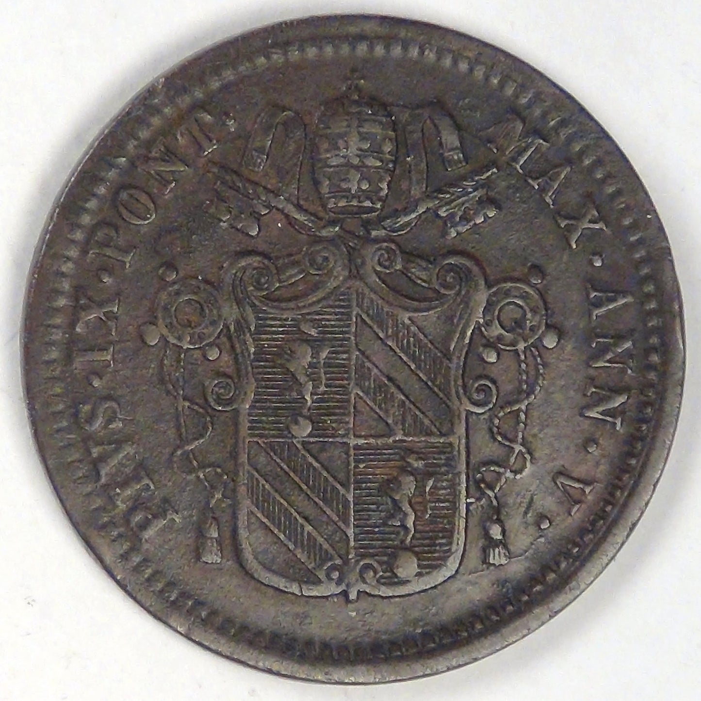 PAPAL STATES, Pius IX, 1850-V R, 1/2 Baiocco, Extra Fine