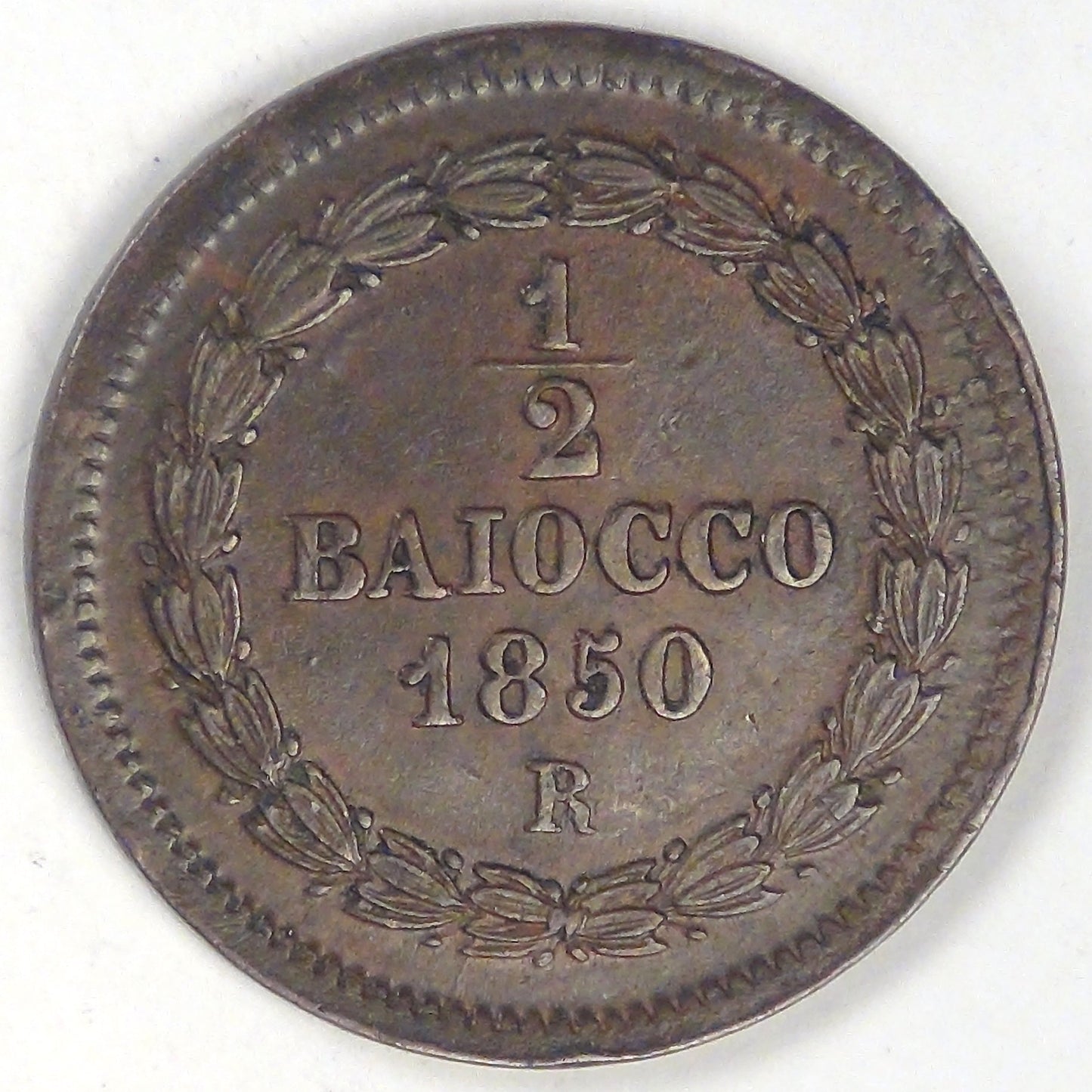 PAPAL STATES, Pius IX, 1850-V R, 1/2 Baiocco, Extra Fine