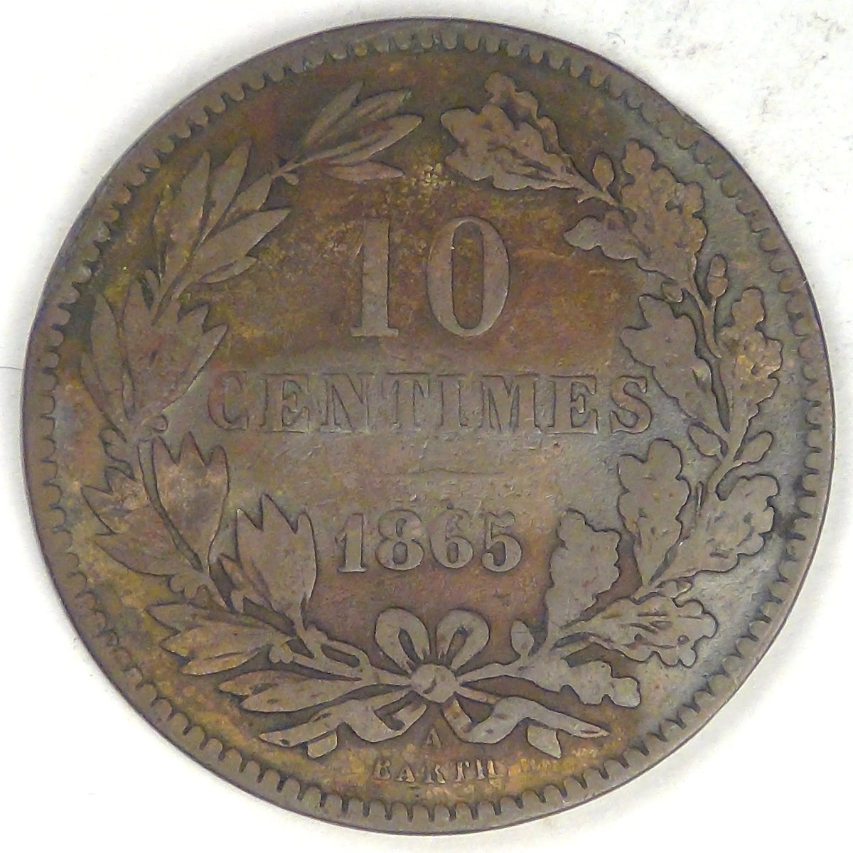 LUXEMBOURG - Grand Duchy, William III, 1865 A, 10 Centimes, Choice Fine