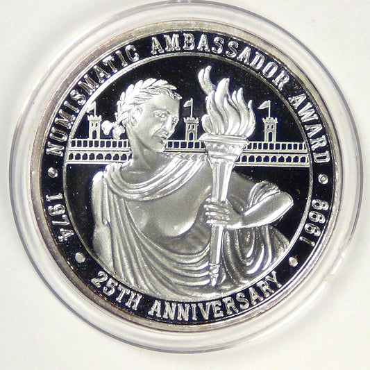 1999 Numismatic Ambassador Award 25th Anniversary Medal, Gem Proof Deep Cameo