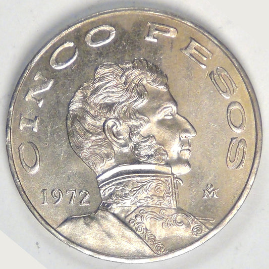 MEXICO - Estados Unidos, 1972, 5 Pesos, Mexico, BU