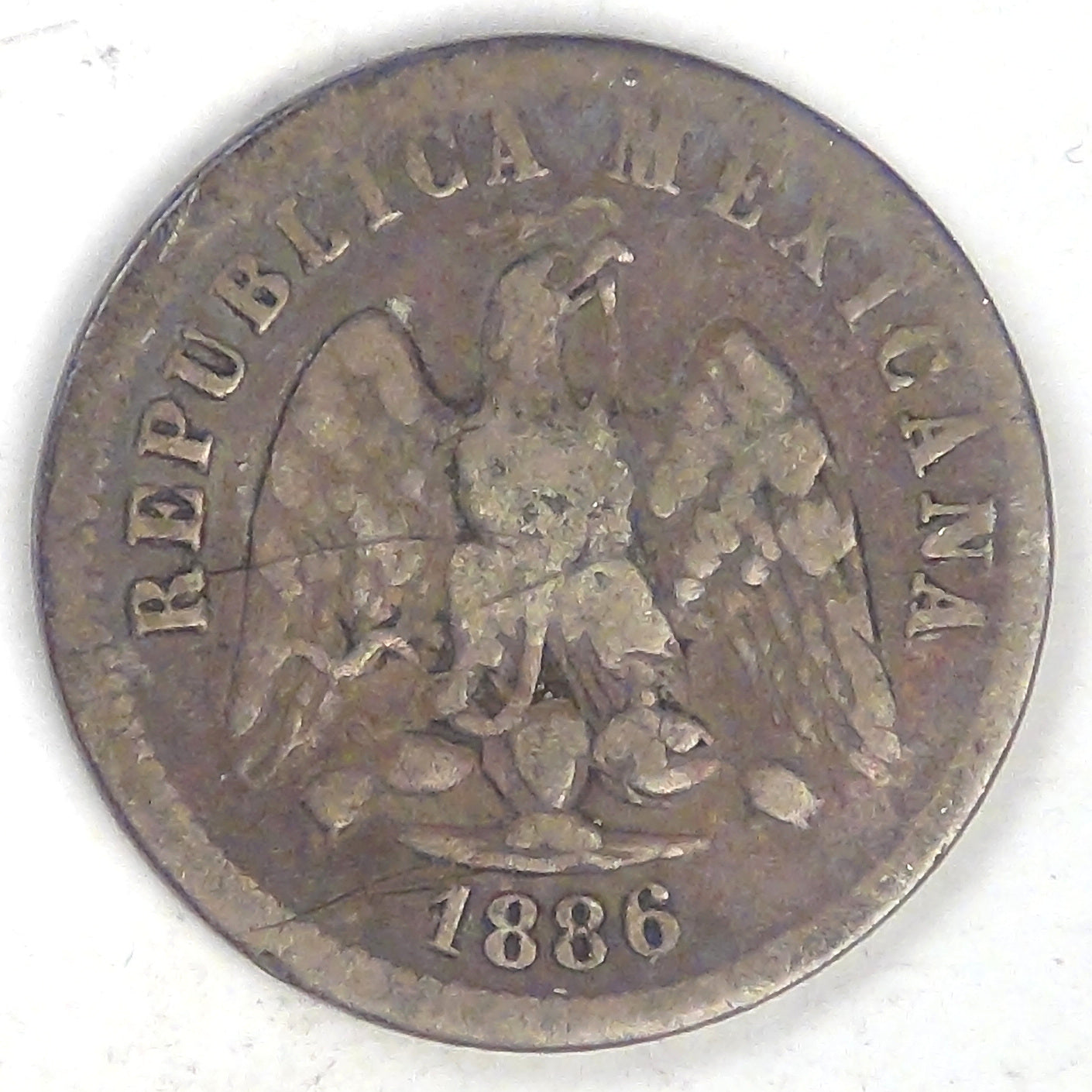 MEXICO - Second Republic, 1886 Mo M, 10 Centavos, Fine