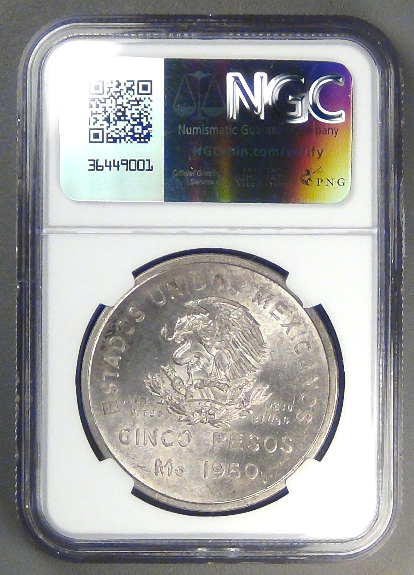 MEXICO - United Mexican States, 1950 Mo, 5 Pesos, MS-64 NGC