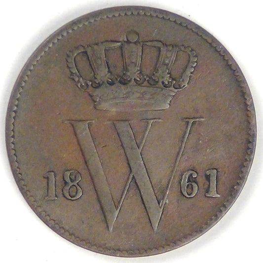 NETHERLANDS, William III, 1861, Cent, Very Fine