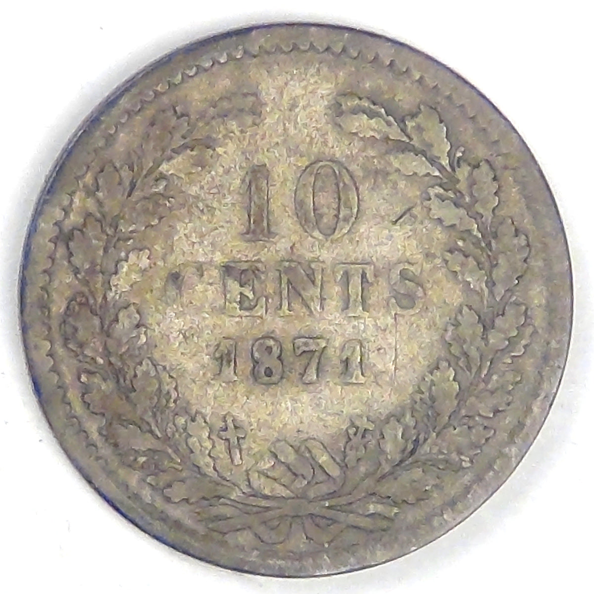 NETHERLANDS, William III, 1871, 10 Cents, Fine