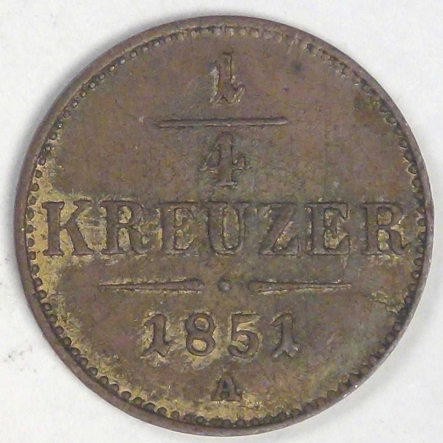AUSTRIA - Empire, Franz Joseph I, 1851 A, ¼ Kreuzer, Extra Fine