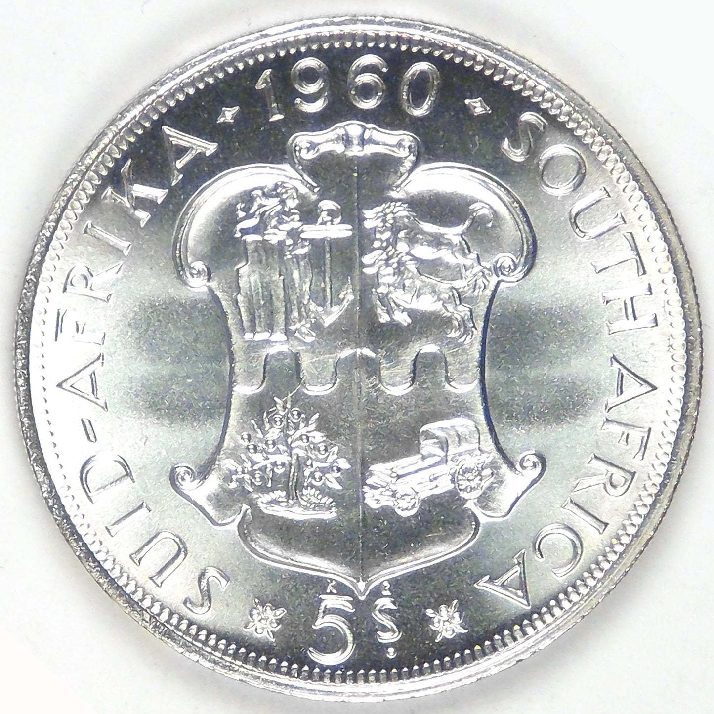 SOUTH AFRICA - Union, Elizabeth II, 1960, 5 Shillings, Gem BU Prooflike