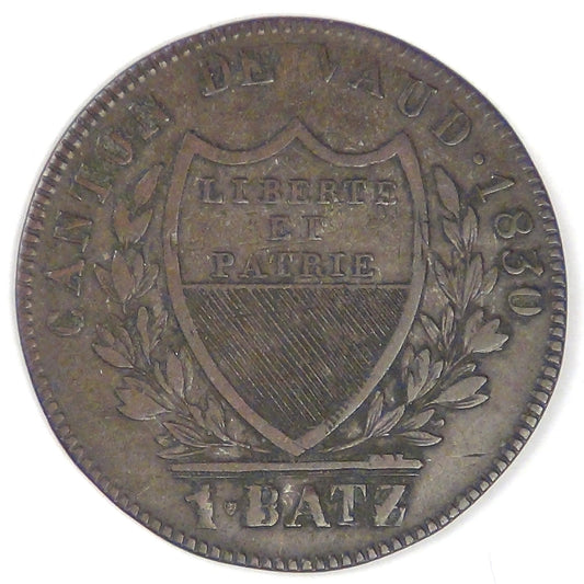 SWITZERLAND - Canton of Vaud, 1830 Batzen, Very Fine
