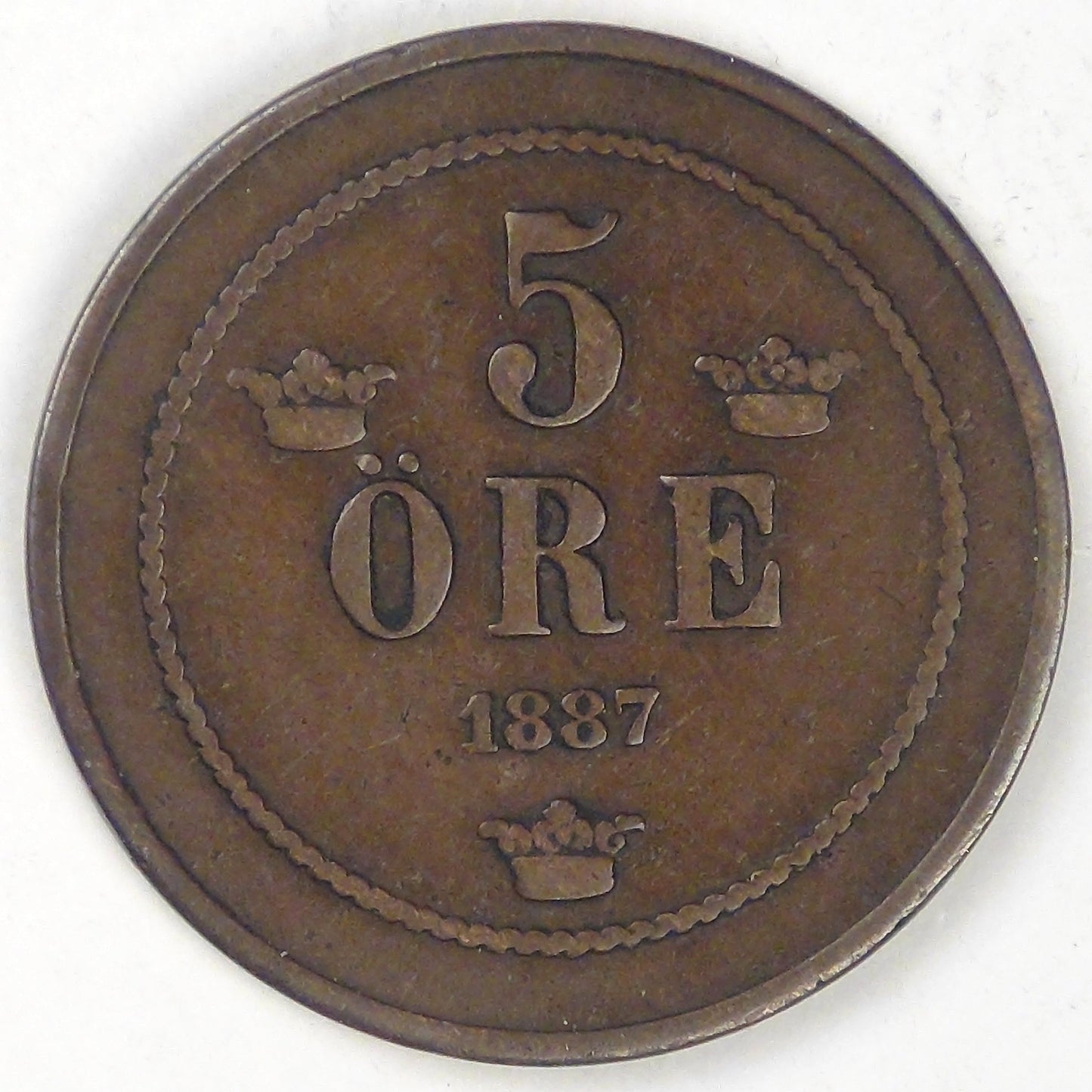 SWEDEN, Oscar II, 1887, 5 Öre, Fine+